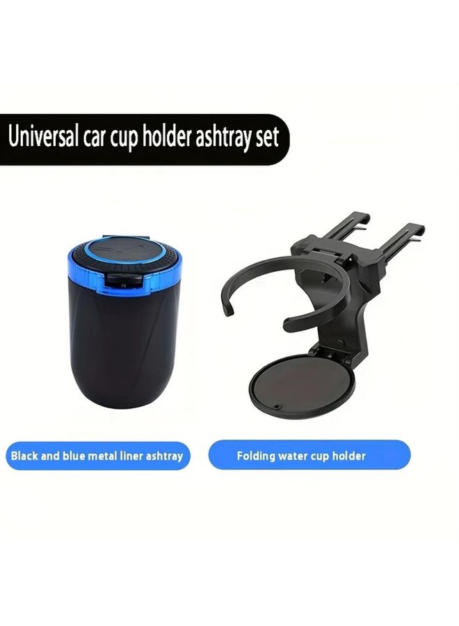 2pcs Car Ashtray Cup Holder Set Multifunctional Water Cup Holder With Black Blue Metal Liner - Image 1