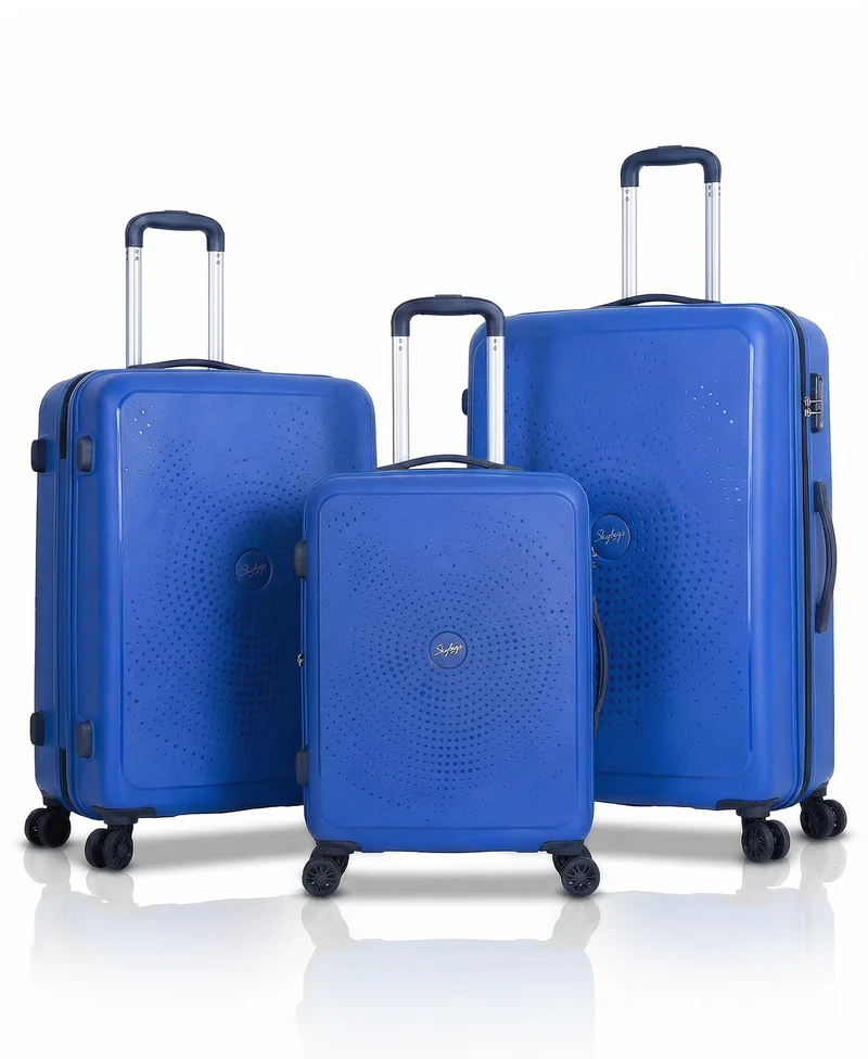 سكاي باجز طقم زاب من  حقائب ترولي | مادة البولي بروبلين الصلبة | قفل برقم سري ثلاثي | دوران العجلات  درجة | مقاس المقصورة  بوصة، متوسط  بوصة، كبير  بوصة - أزرق