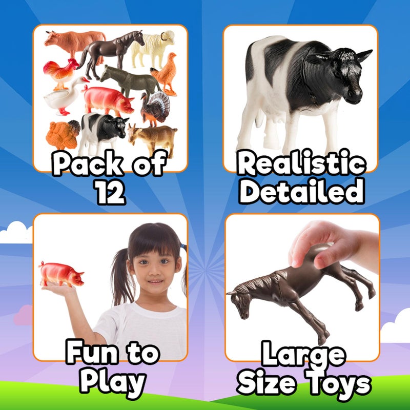 Bedwina Large Farm Animal Toys - 12 Pack - Plastic Farm Animals for Kids, Realistic 3-5 Inch Ranch / Barnyard Toy Figures Styles Include Sheep, Horse, Goat, Duck, Chicken, Turkey, Cow, Pig - Image 2
