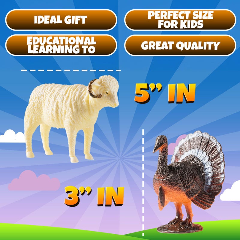 Bedwina Large Farm Animal Toys - 12 Pack - Plastic Farm Animals for Kids, Realistic 3-5 Inch Ranch / Barnyard Toy Figures Styles Include Sheep, Horse, Goat, Duck, Chicken, Turkey, Cow, Pig - Image 5