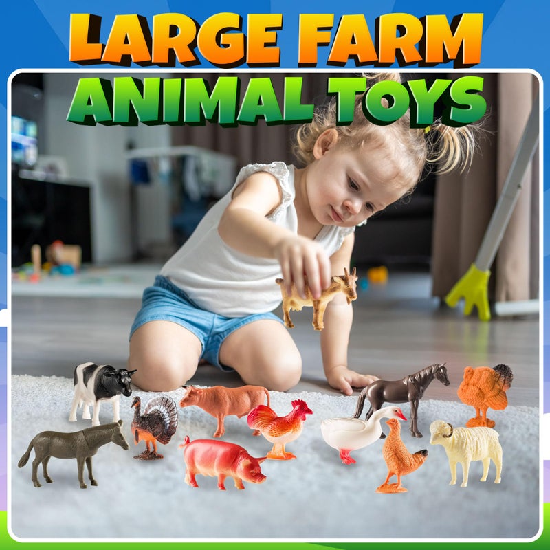 Bedwina Large Farm Animal Toys - 12 Pack - Plastic Farm Animals for Kids, Realistic 3-5 Inch Ranch / Barnyard Toy Figures Styles Include Sheep, Horse, Goat, Duck, Chicken, Turkey, Cow, Pig - Image 3