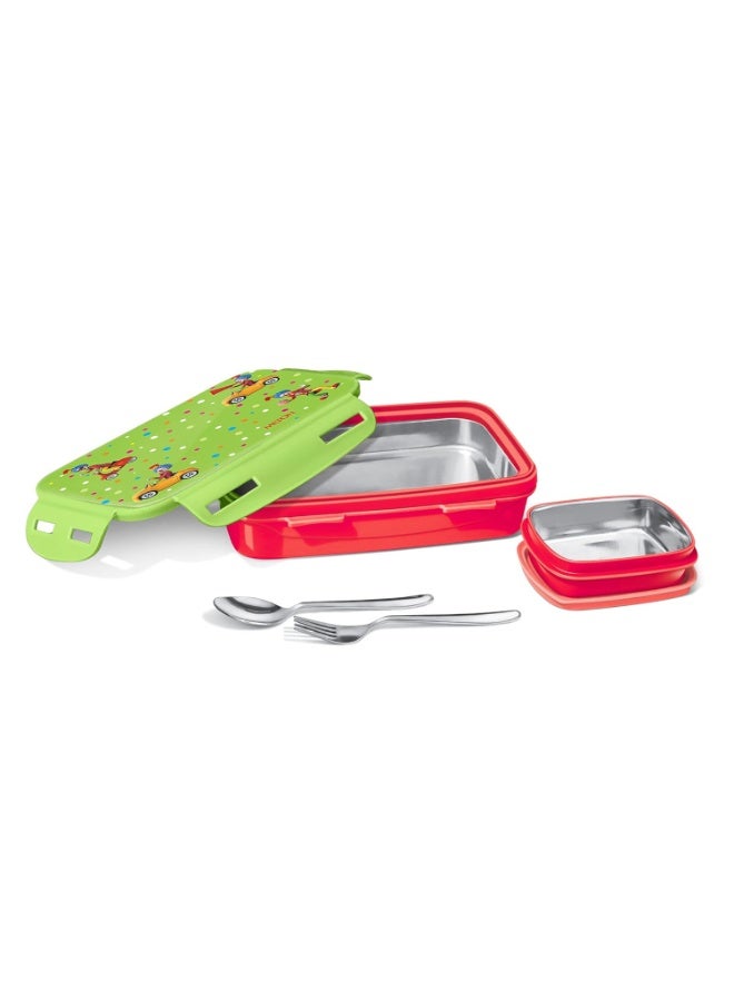 Milton Steely Deluxe Mini Inner Steel Kids Tiffin Box, Orange Green, plastic - Image 3