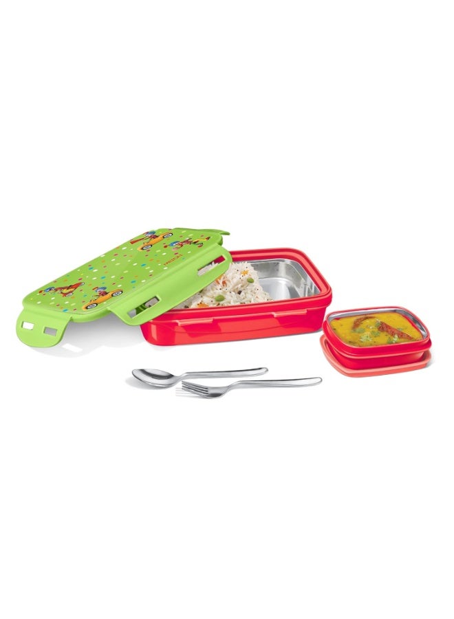 Milton Steely Deluxe Mini Inner Steel Kids Tiffin Box, Orange Green, plastic - Image 1