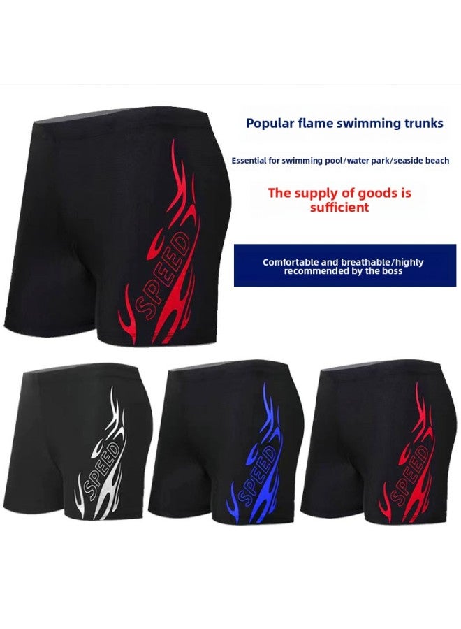 Loquat Men's Swimming Trunks Boxer Quick-drying Flame Swimming Trunks Loose Plus Size Swimming Trunks Hot Spring Swimming Pool Wholesale-Color:Blue Flame- - Image 2