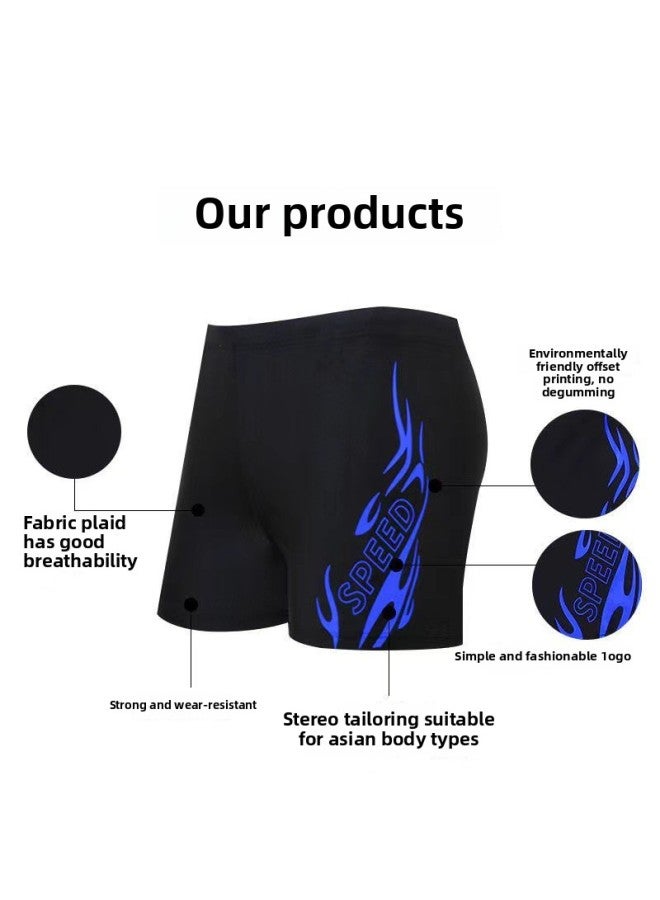 Loquat Men's Swimming Trunks Boxer Quick-drying Flame Swimming Trunks Loose Plus Size Swimming Trunks Hot Spring Swimming Pool Wholesale-Color:Blue Flame- - Image 3