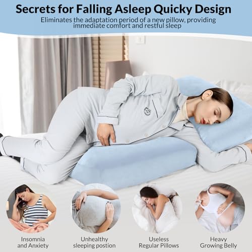 Morelexa Pregnancy Pillows for Sleeping, 45.3 Inch Pregnancy Massage Pillow Full Body Pillow with Removable Cover - Support for Back, Legs, Belly, HIPS for Pregnant Women(Light Blue) - Image 4