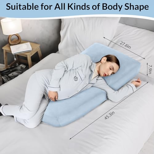 Morelexa Pregnancy Pillows for Sleeping, 45.3 Inch Pregnancy Massage Pillow Full Body Pillow with Removable Cover - Support for Back, Legs, Belly, HIPS for Pregnant Women(Light Blue) - Image 2