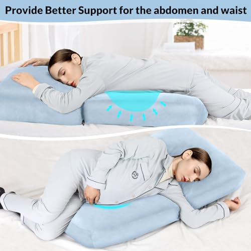 Morelexa Pregnancy Pillows for Sleeping, 45.3 Inch Pregnancy Massage Pillow Full Body Pillow with Removable Cover - Support for Back, Legs, Belly, HIPS for Pregnant Women(Light Blue) - Image 3