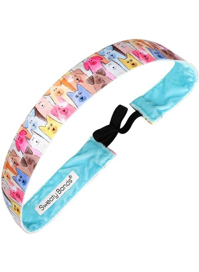 Sweaty Bands - Sweaty Bands Womens Girls Headband  NonSlip VelvetLined Athletic Hairband  Pawsome Puppies 1Inch - Image 1