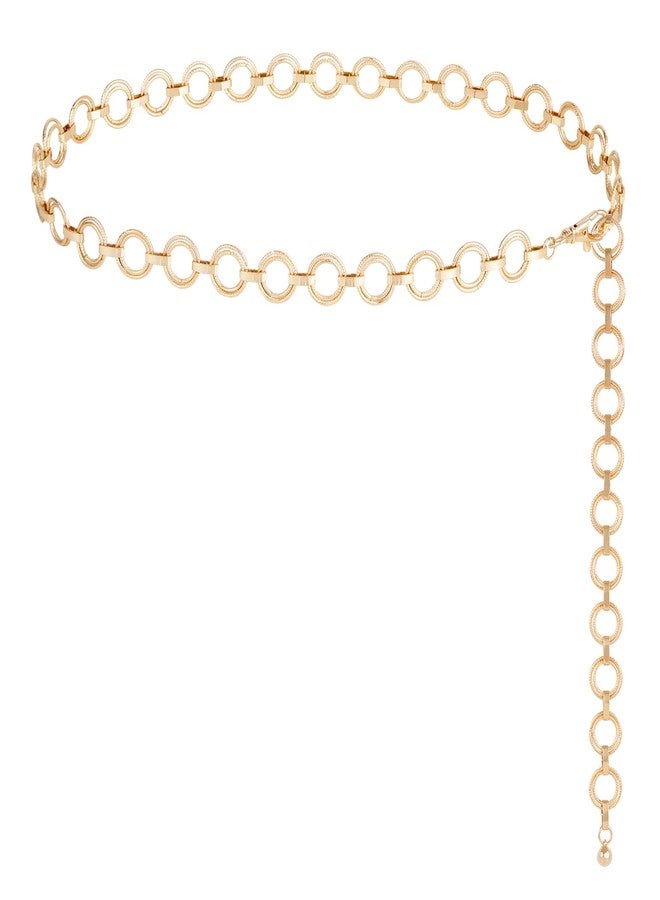 FIORETTO Chain Belt for Women Metal Waist Belts Fashion Link Belts for Dress Double O Ring Gold Length 51in - Image 1
