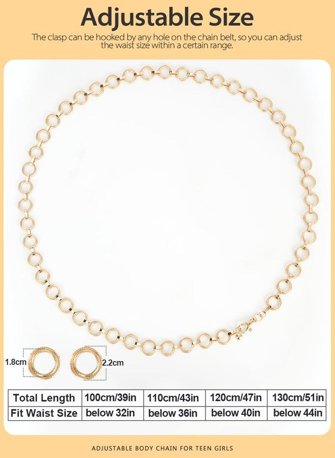 FIORETTO Chain Belt for Women Metal Waist Belts Fashion Link Belts for Dress Double O Ring Gold Length 51in - Image 4
