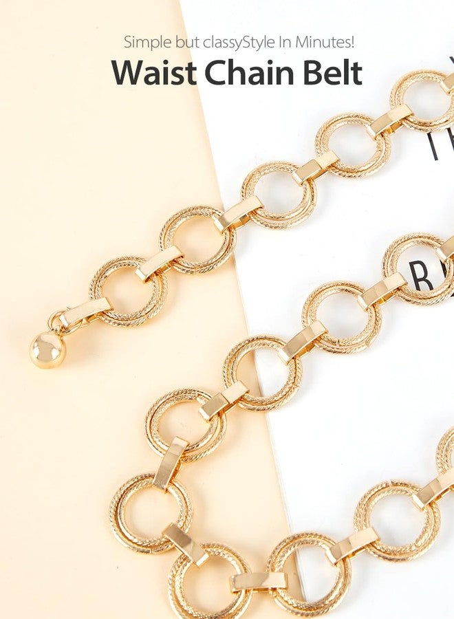 FIORETTO Chain Belt for Women Metal Waist Belts Fashion Link Belts for Dress Double O Ring Gold Length 51in - Image 2