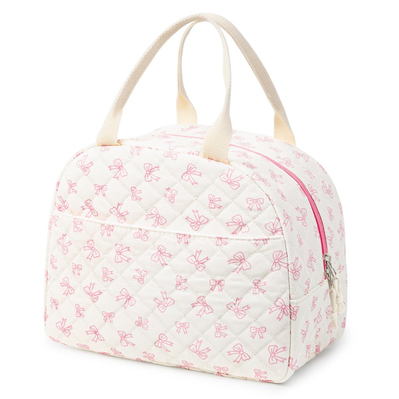 Aileam Lunch Box for Women Quilted Insulated Lunch Bag Tote Cute Reusable Floral Cotton Lunch Box Large Capacity Lunch Bag for Work Picnic Travel Aesthetic Coquette Style
