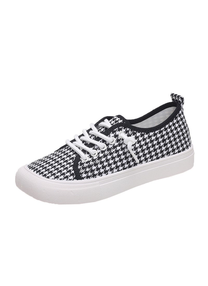 Generic Canva Casual White Shoes 2022 Summer New Style Korean Versatile Vintage Trendy Single Shoes Adult Canvas Sapatos Femininos Plaid 