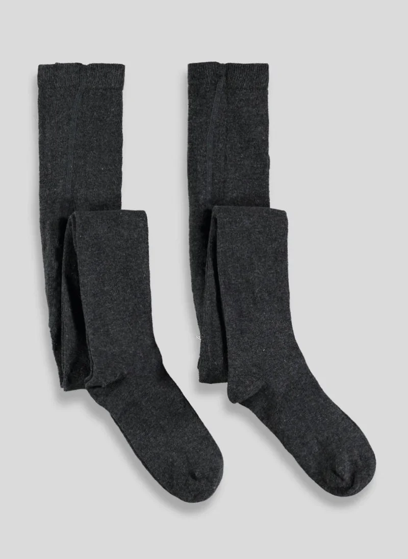 Matalan Girls 2 Pack Grey Cotton Tights