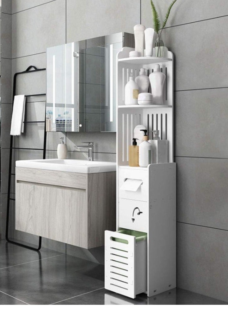 Generic 𝐅𝐅𝐃 Premium Small Bathroom Corner Storage Cabinet - White PVC, Multi-Purpose Organizer with Doors & Shelves for Toilet Paper, Towels, & Small Plants  - Image 1