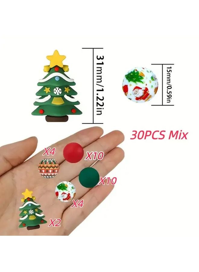 30Pcs Christmas Silicone Beads Kit Santa Tree Star DIY Craft Beads For Jewelry Making - Image 1