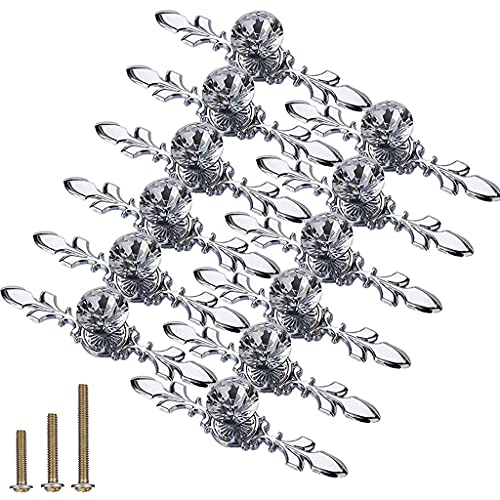 ESreake Drawer Dresser Knobs Pull Handles, 12 Pack Diamond Clear Crystal Glass Decorative Knobs with Plate,Cabinet Cupboard Door Knobs with Screws for Kitchen Office (12 Pack, Large, Silver) - Image 1