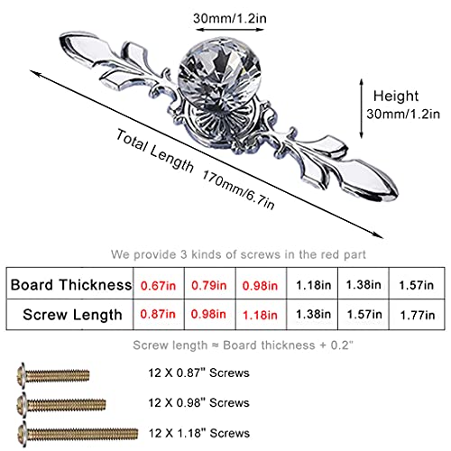 ESreake Drawer Dresser Knobs Pull Handles, 12 Pack Diamond Clear Crystal Glass Decorative Knobs with Plate,Cabinet Cupboard Door Knobs with Screws for Kitchen Office (12 Pack, Large, Silver) - Image 2