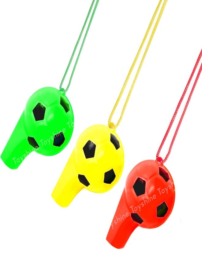 Toyshine Pack of 3 Football Shape Sports Coach Whistle with Lanyard Loud Crisp Noise Making Whistle for Kids Sports Games Lifeguard Survival Emergency &Training, Multi - Image 1