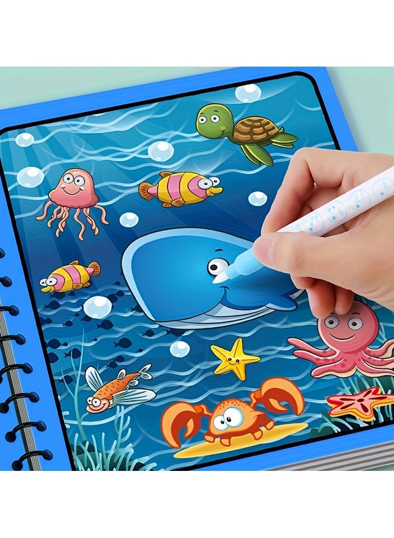 FLYHSO 4pcs Easy And Fun Paint Magic with Water Reusable Magic Water Coloring Books Dinosaurs Ocean Animal Water Drawing Books Magical Drawing Book Painting Toys - Image 2