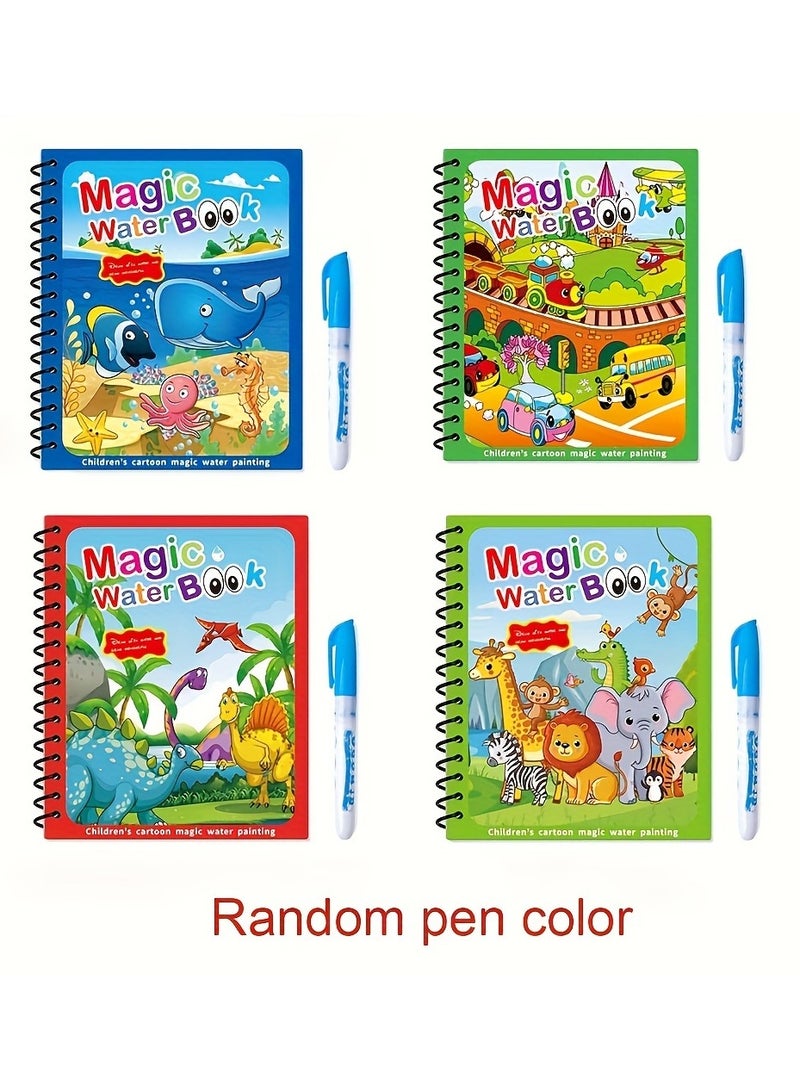 FLYHSO 4pcs Easy And Fun Paint Magic with Water Reusable Magic Water Coloring Books Dinosaurs Ocean Animal Water Drawing Books Magical Drawing Book Painting Toys - Image 1