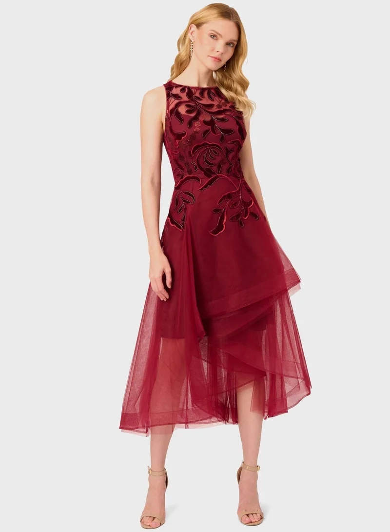 Adrianna Papell Floral Tulle Midi Dress