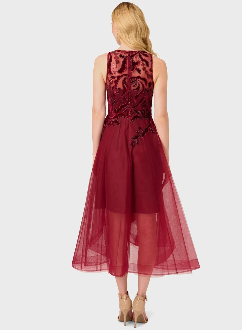 Adrianna Papell Floral Tulle Midi Dress