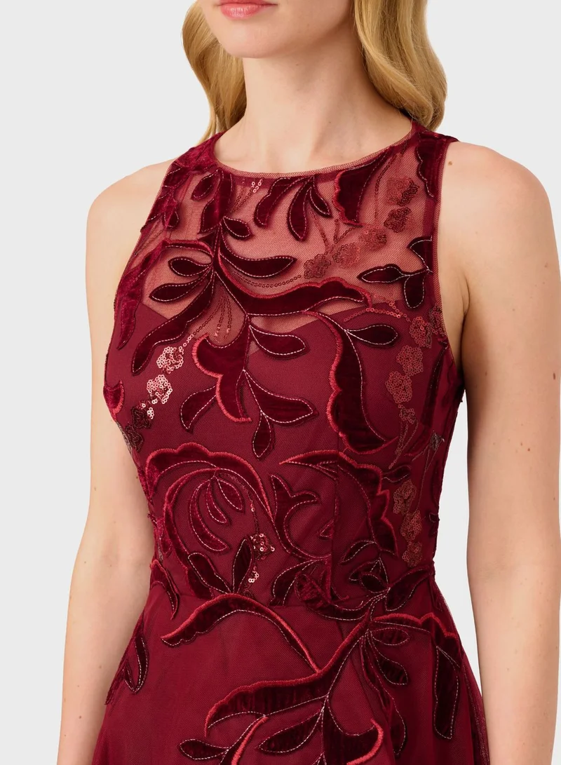 Adrianna Papell Floral Tulle Midi Dress