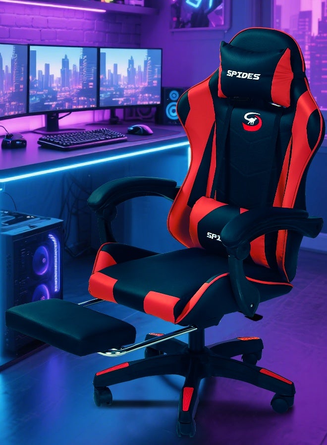 Spides Ergonomic Gaming Chair with Footrest Computer Gaming Chair Height Adjustable Video Game Chairs Ergonomic High Back Gaming Chairs with Neck Pillow and Headrest 360° Rotation with Neck and Lumbar Support for Office Home  - Image 2