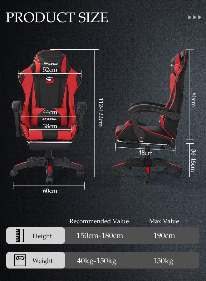 Spides Ergonomic Gaming Chair with Footrest Computer Gaming Chair Height Adjustable Video Game Chairs Ergonomic High Back Gaming Chairs with Neck Pillow and Headrest 360° Rotation with Neck and Lumbar Support for Office Home  - Image 3