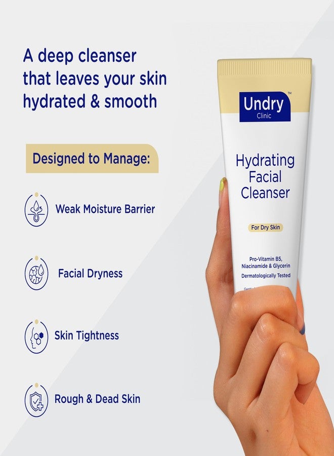 Undry Hydrating Facial Cleanser for Dry Skin | With Pro-Vitamin B5, Niacinamide & Glycerin | Dermatologically Tested Gentle Deep-Cleansing Face Wash | Pack of 2, 100 ml Each - Image 2