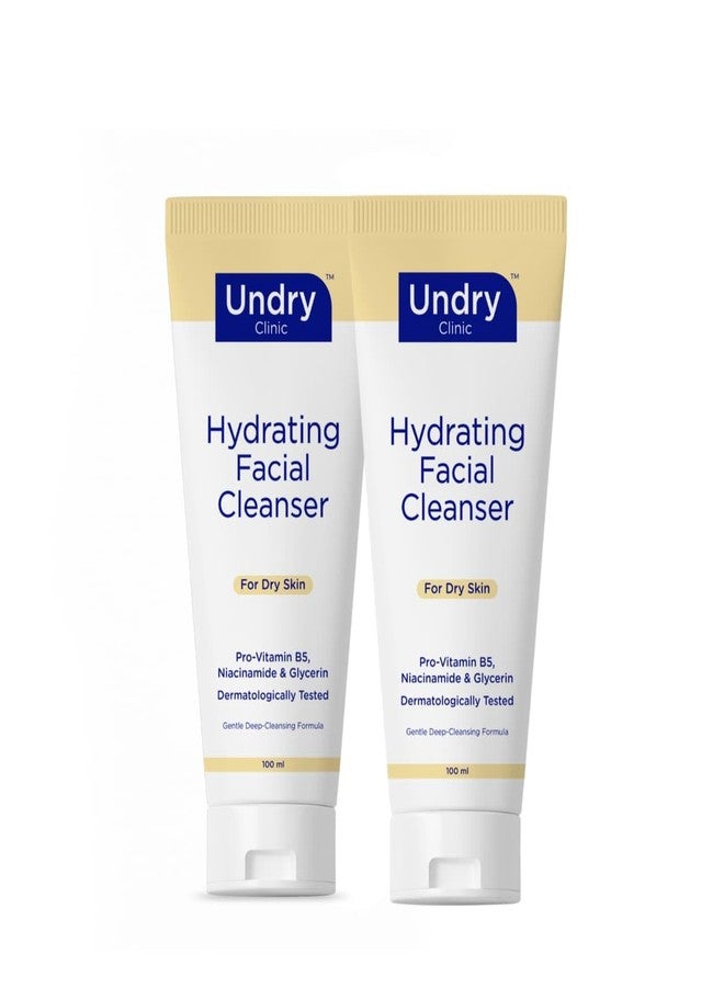 Undry Hydrating Facial Cleanser for Dry Skin | With Pro-Vitamin B5, Niacinamide & Glycerin | Dermatologically Tested Gentle Deep-Cleansing Face Wash | Pack of 2, 100 ml Each - Image 1