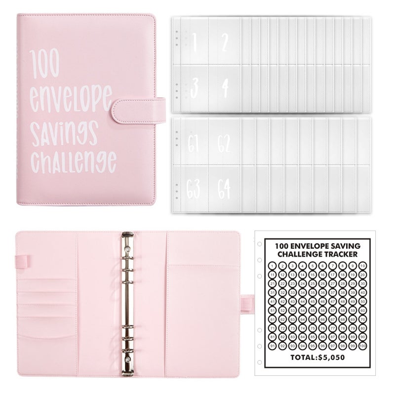 Meng Lu 100 Envelope Challenge Binder Notebook for Couples Cash Saving Budget Planner with Loose-Leaf Pages - Image 2