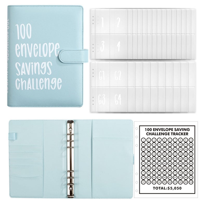 Meng Lu 100 Envelope Challenge Binder Notebook for Couples Cash Saving Budget Planner with Loose-Leaf Pages - Image 1