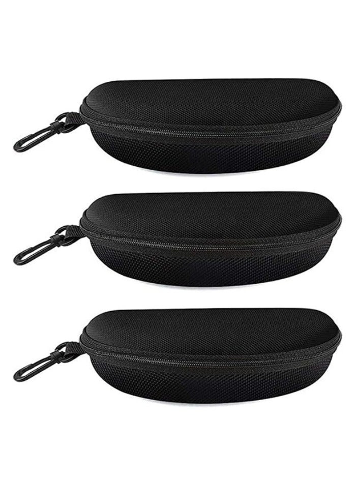 3 Pack Zipper Shell Eyeglasses and Sunglasses Case with Plastic Carabiner Hook - Image 1