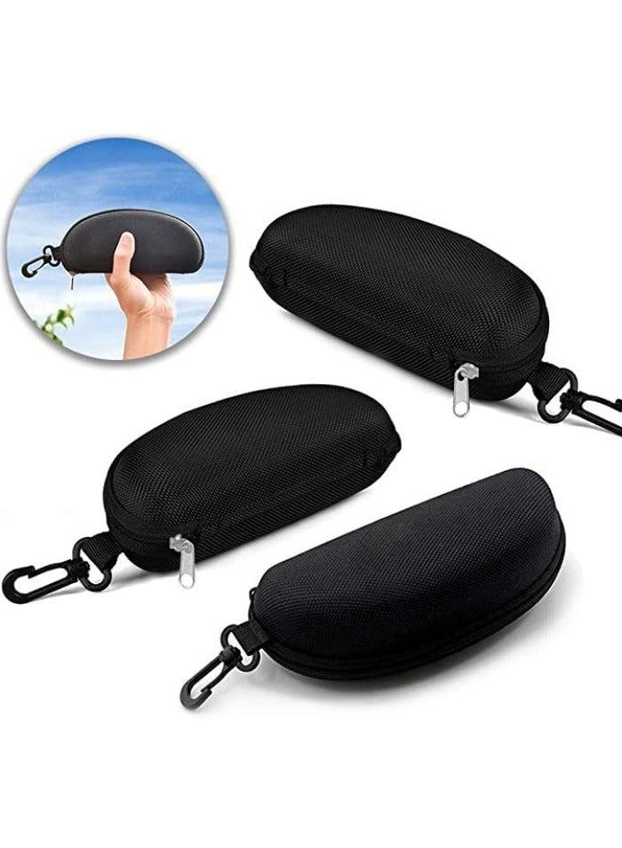3 Pack Zipper Shell Eyeglasses and Sunglasses Case with Plastic Carabiner Hook - Image 3