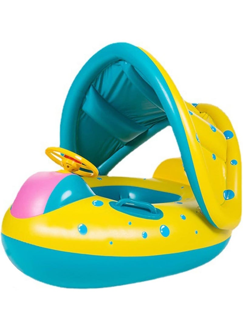 TOMSHOO Baby Pool Float with Canopy Baby Swim Float Inflatable Swimming Ring with Adjustable Sun Protection Canopy Toddler Floaties with Seat and Handle Water Toys for Age 6-36 Months - Image 1
