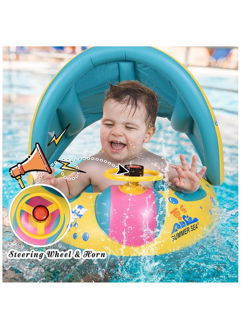 TOMSHOO Baby Pool Float with Canopy Baby Swim Float Inflatable Swimming Ring with Adjustable Sun Protection Canopy Toddler Floaties with Seat and Handle Water Toys for Age 6-36 Months - Image 2