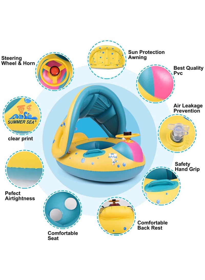 TOMSHOO Baby Pool Float with Canopy Baby Swim Float Inflatable Swimming Ring with Adjustable Sun Protection Canopy Toddler Floaties with Seat and Handle Water Toys for Age 6-36 Months - Image 5