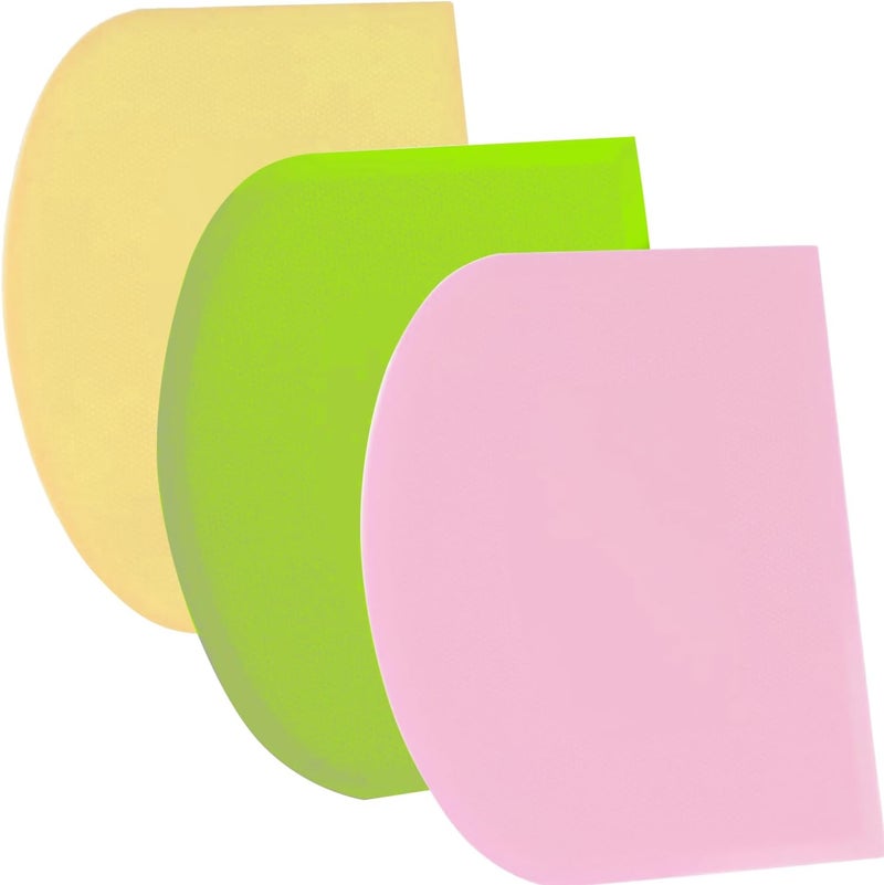 SURDOCA Dough Scraper Bench Scraper - 3P 10.6x6.7" Plastic Flexible Bowl Scraper, Sharp Edge & Angles Cake Scraper. Non-Slip Bakeware Decorating Tools Sculpting & Modeling Tools - Green+Pink+Yellow - Image 1