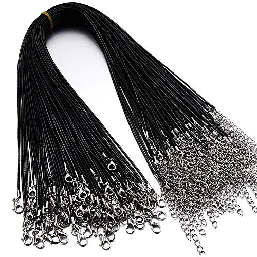Coeufuedy 60Pcs Waxed Necklace Cord Bulk for Jewelry Making,Necklace Rope String with Clasp for DIY Bracelet Pendant,Black(18 Inches and Thickness 1.5mm), PS-Black - Image 1