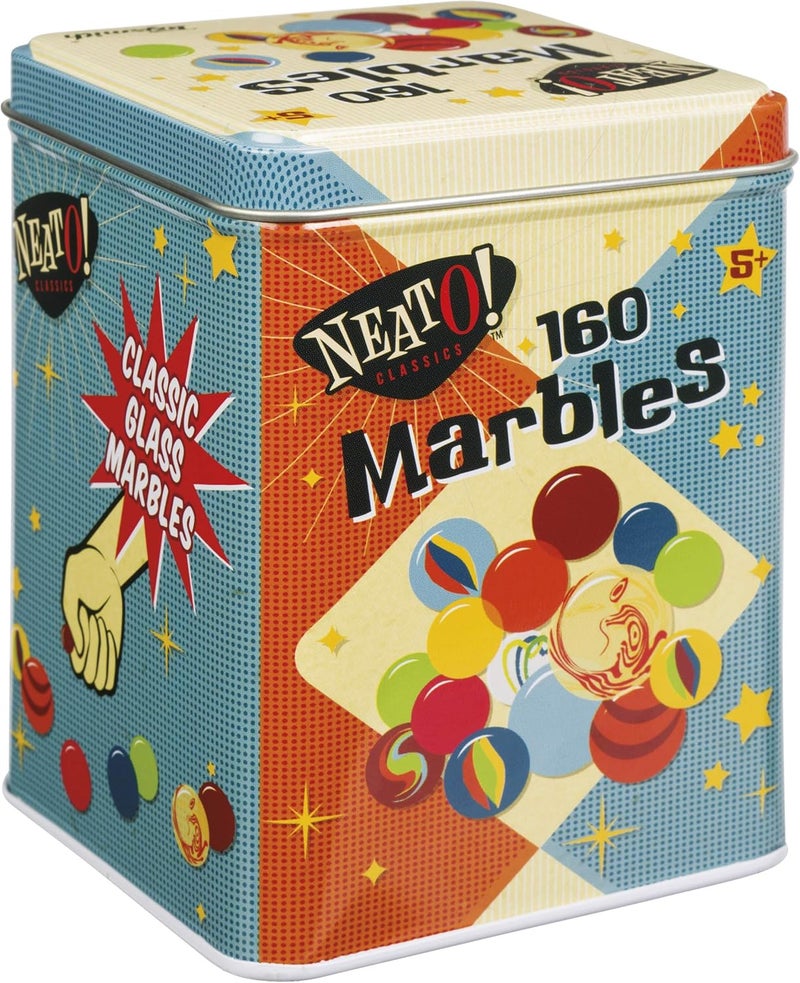 Toysmith Neato! Classics 160 Glass Marbles in a Retro Tin Box - Timeless Marble Games for Kids - Image 1