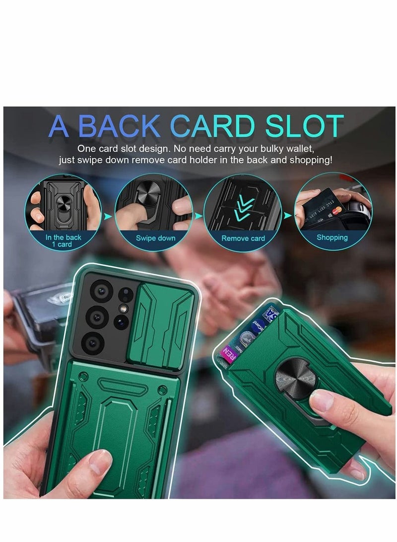 Y&D Case for Samsung Galaxy S21 Ultra 5G with Removable Kickstand Card Holder Slide Camera Cover Ring Stand Magnetic Hybrid Armor Hard Luxury Green - Image 4