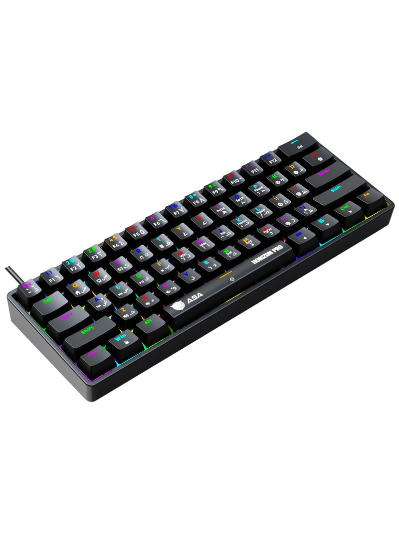 لوحة مفاتيح الألعاب الميكانيكية HORIZON PRO RGB لأجهزة الكمبيوتر الشخصي مع 61 مفتاحًا - سلكي