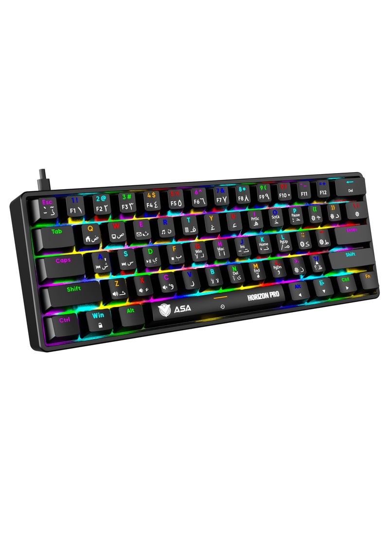 لوحة مفاتيح الألعاب الميكانيكية HORIZON PRO RGB لأجهزة الكمبيوتر الشخصي مع 61 مفتاحًا - سلكي