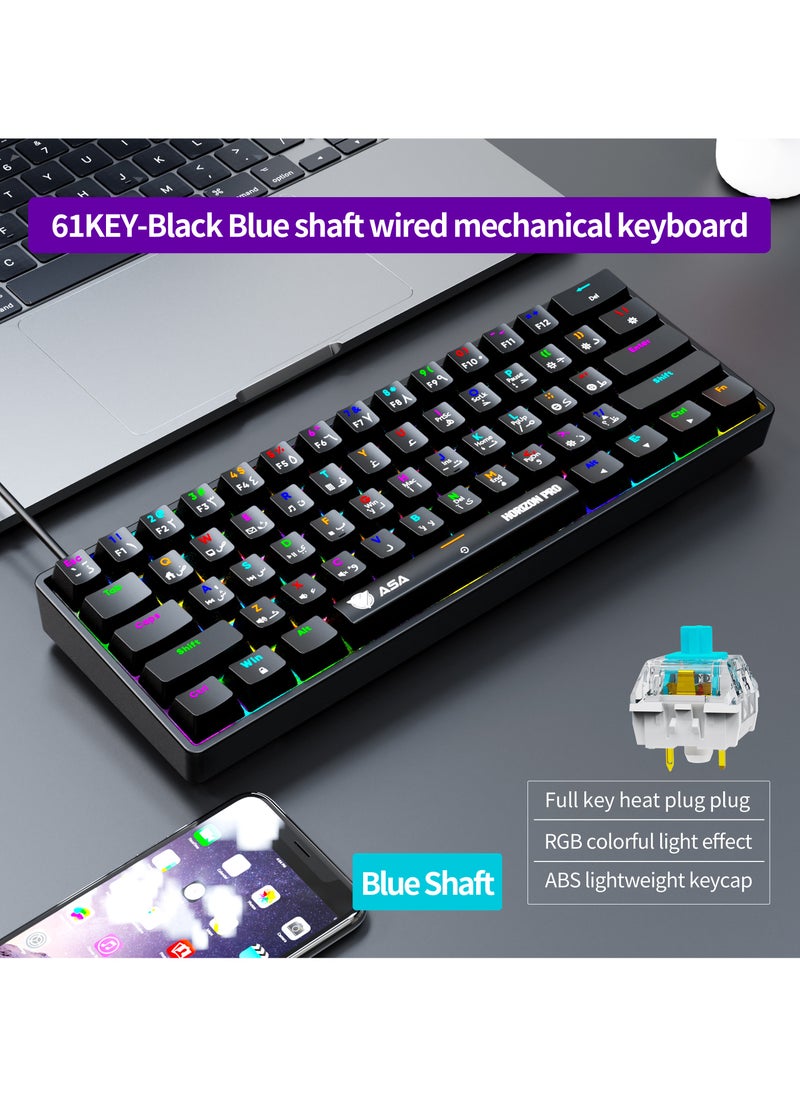 لوحة مفاتيح الألعاب الميكانيكية HORIZON PRO RGB لأجهزة الكمبيوتر الشخصي مع 61 مفتاحًا - سلكي