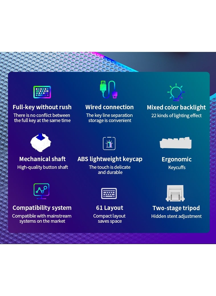 لوحة مفاتيح الألعاب الميكانيكية HORIZON PRO RGB لأجهزة الكمبيوتر الشخصي مع 61 مفتاحًا - سلكي