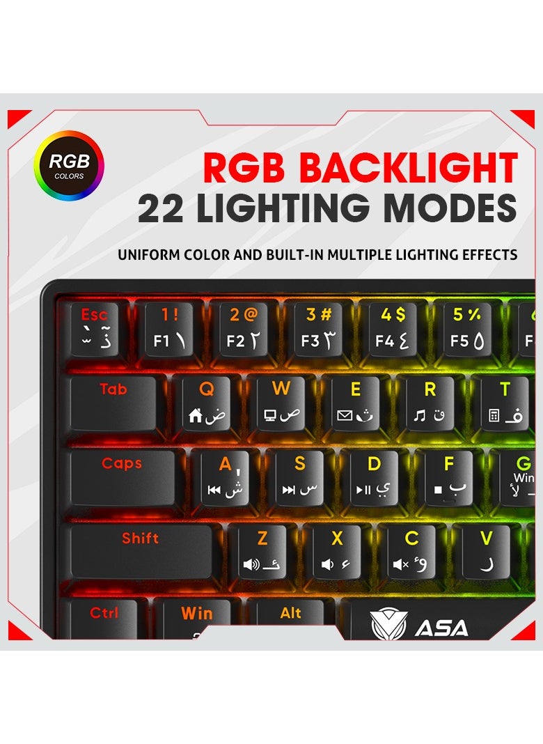 لوحة مفاتيح الألعاب الميكانيكية HORIZON PRO RGB لأجهزة الكمبيوتر الشخصي مع 61 مفتاحًا - سلكي