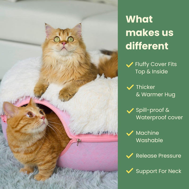 CATTASAURUS Peekaboo Cat Cave for Multiple & Large Cats Up to 30-45 Lbs, Fluffy Cat Beds for Indoor Cats, Scratch Detachable & Washable Tunnel Bed, Comfy Donut Cave (Pink, Large (Calming)) - Image 2